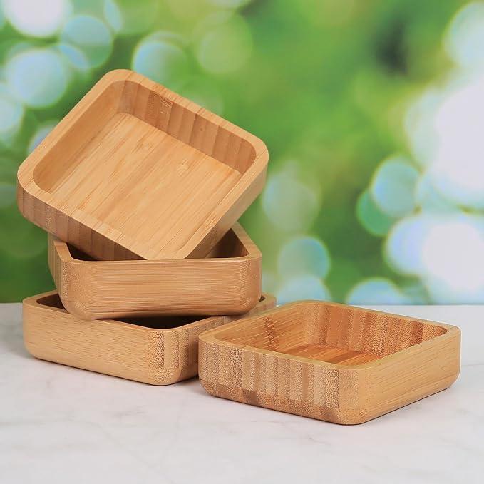 Bamboo Wooden Bowls Set, 4-inch Square Snack Bowls - Image 3