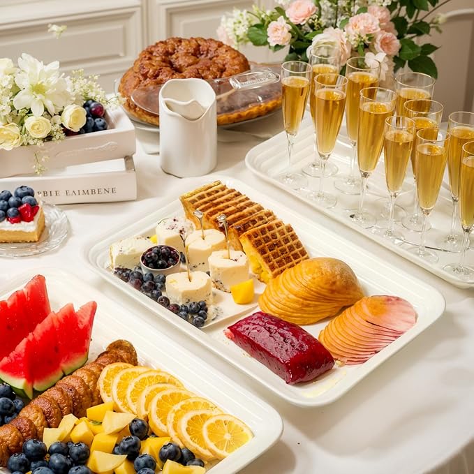 SUT 6-Pack Ivory Serving Trays for Entertaining-16 x 11" Serving Platters for - Image 3