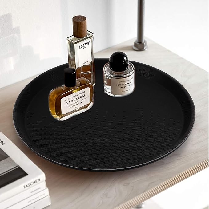 TOPZEA 3 Pack Restaurant Serving Trays, 11 Inch Fiberglass Black Round Tray Non - Image 7