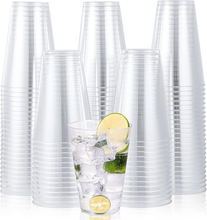 JOLLY CHEF 14 oz Clear Plastic Cups, 100 Pack Heavy-duty Party Glasses by JOLLYCHEF