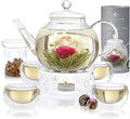 Teabloom Complete Glass Tea Set – Teapot, Loose Tea Infuser, 4 Insulated Teacups by Teabloom