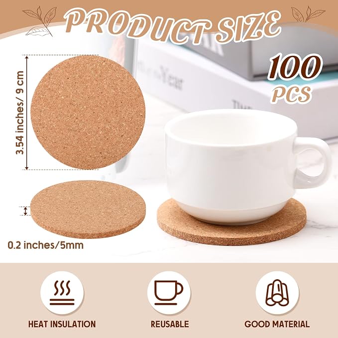 Pinkunn 100 Pcs Cork Coasters Bulk - Image 2