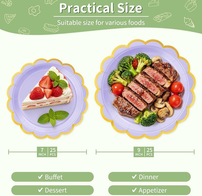 50 Pcs Lavender Paper Plates Disposable, Dessert Cake Plates, - Image 2