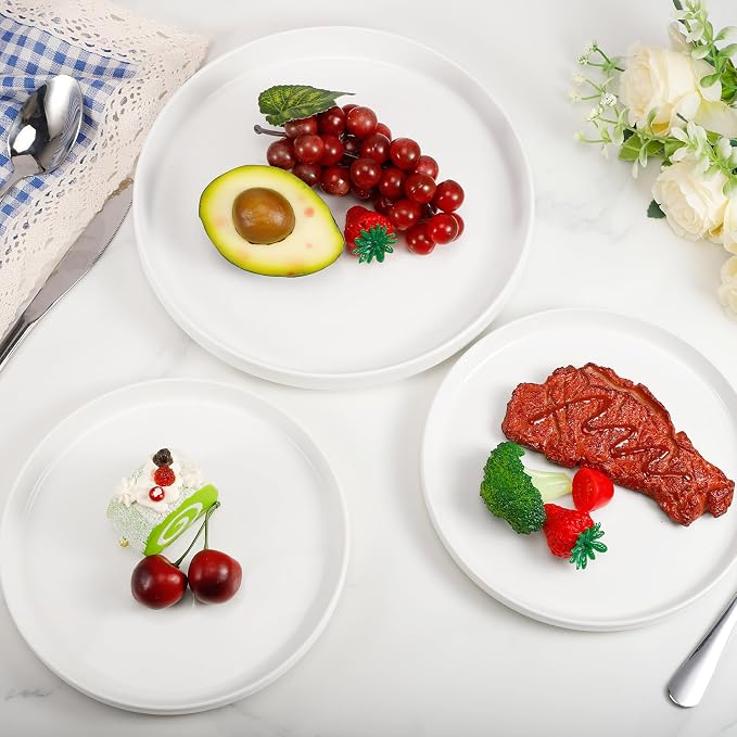 Set of 6 Porcelain Dinner Plates. 8 Inch, Round Dessert Salad Plates - Image 7