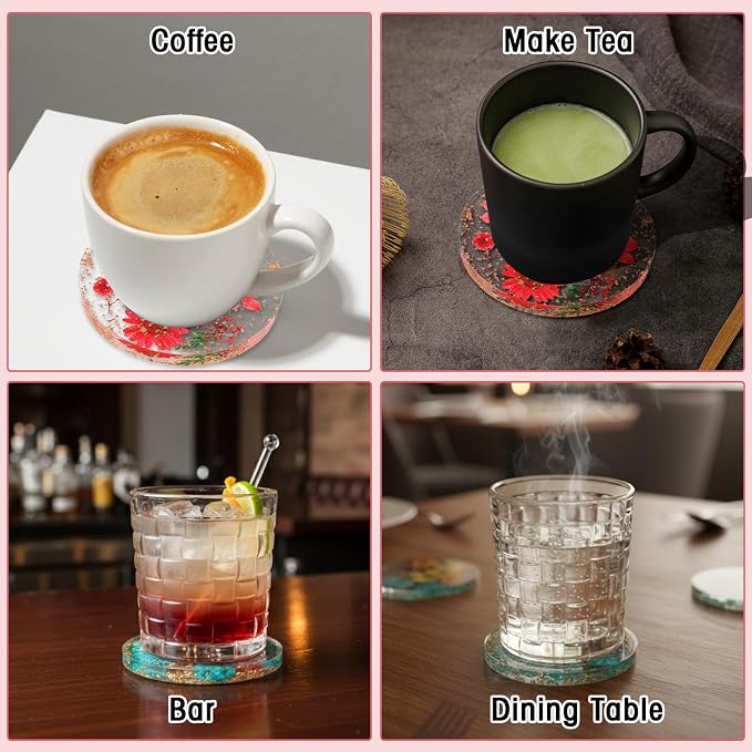 Amabro Dried Flower Drink Coasters, Floral Resin Drink Cup Mat Set of 2 - Image 3