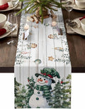Christmas Snowman Table Runner 108 Inches Long, Xmas Trees Eucalyptus Leaves by Unknown