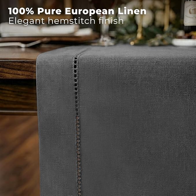 Signature Linen™ by D'Moksha Charcoal Grey Table Runner 48 Inches, 100% Pure - Image 3