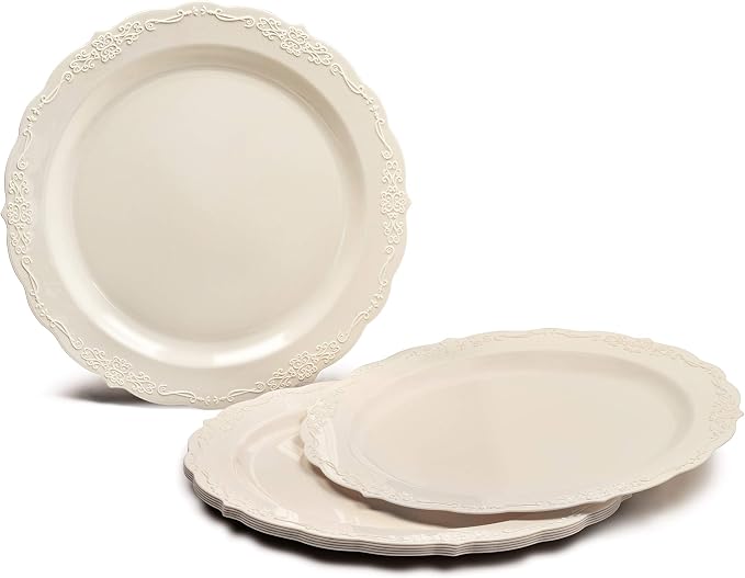 " OCCASIONS " 200 Pieces set-Vintage Wedding Party Disposable Plastic Plates & - Image 2