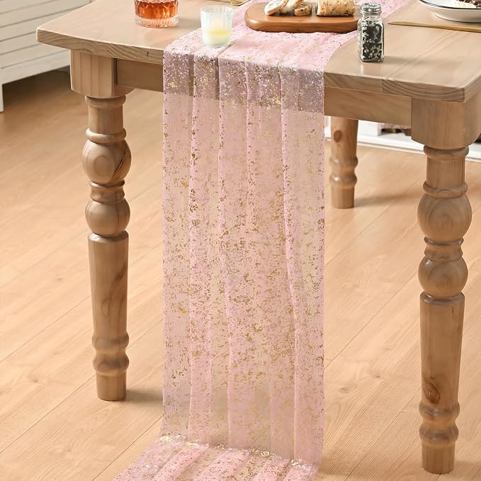 Artoid Mode Gold Gauze Pink Table Runner 120 Inch 10FT, Glitter Metallic Foil - Image 5