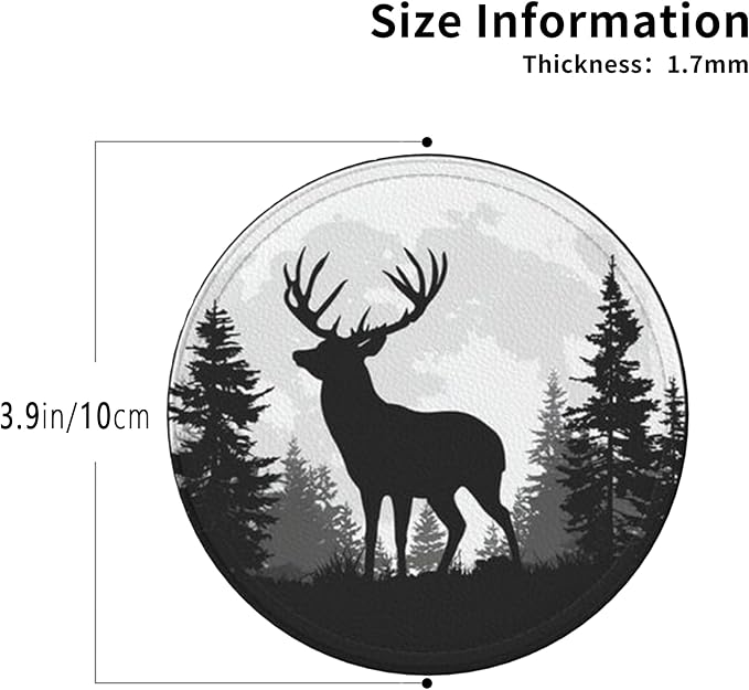 Deer Coasters Leather Round Drink Coasters 6 Pcs Set - Image 3