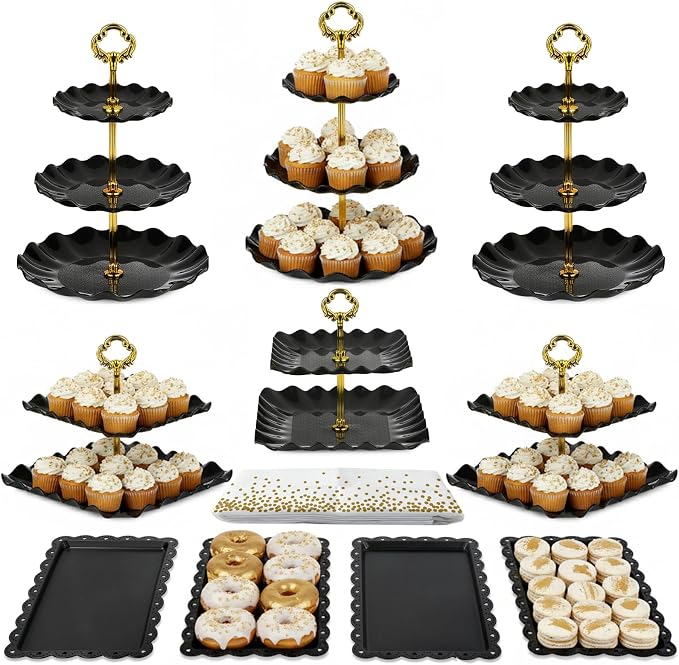 Pack of 11 NWK Cake Stand Set of Cupcake Stand, Tray & Table Cloth | Includes 3 by NWK