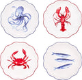 Bico Ocean Wonders Scalloped Salad Plates Set of 4, 8.75 Inch Ceramic Dessert by Bico