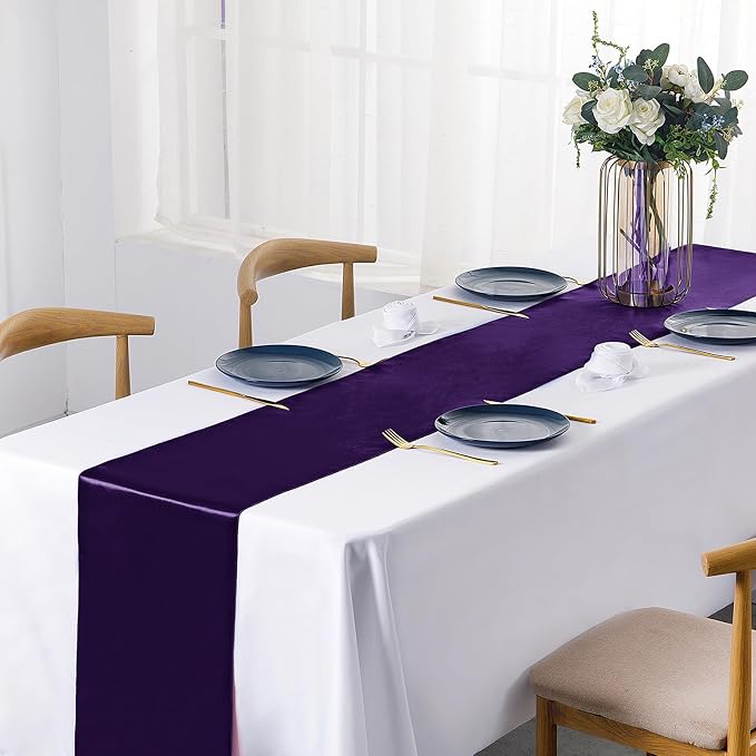 SiinvdaBZX 12 Pcs Purple Satin Table Runner 12 x 108 inches Long | Bright - Image 2
