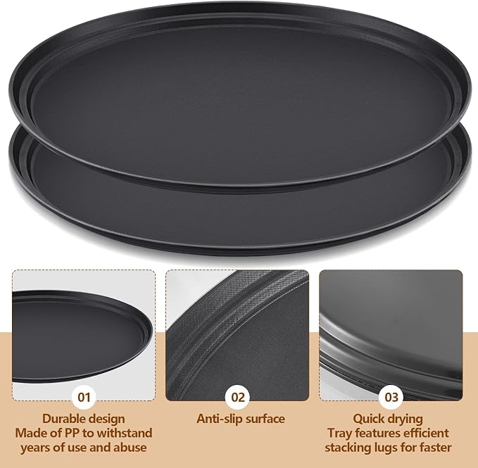 FillTouch 2 Pcs Restaurant Serving Trays PP Plastic Non Slip Rubber Lined Large - Image 5
