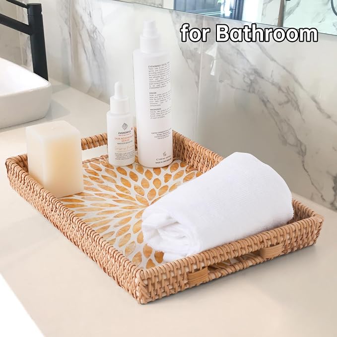 Rectangle Rattan Tray with Mother of Pearl Inlay, Rattan Serving Tray with - Image 7
