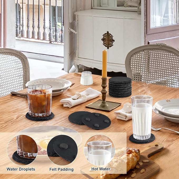 4 Inch Black Slate Stone Drink Coasters Set of 12 - Image 3