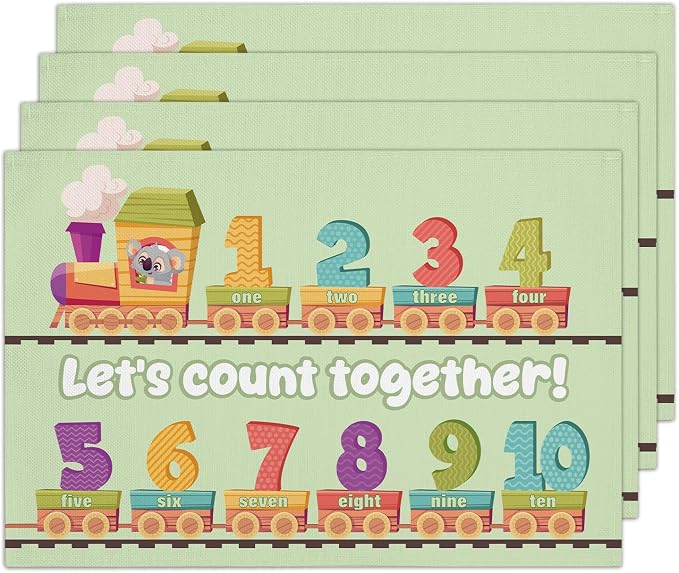 Number Train Placemats Set of 4, Toddler Placemats by RLCNOT