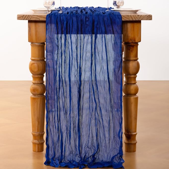 DeZerlor Royal Blue Cheesecloth Table Runners 4 Pack Summer Boho Runners | - Image 3