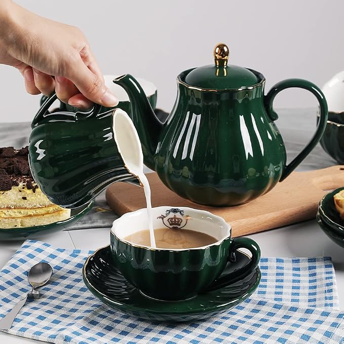 Sweejar Home Porcelain Tea Sets British Royal Series, 8 OZ Cups& Saucer Service - Image 4