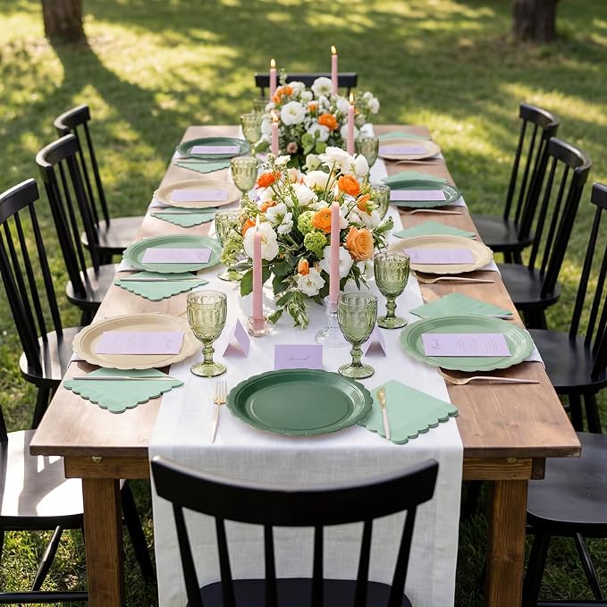 110pcs Sage Green Plates and Napkins Tableware Set Serve 25 Guests Includes - Image 4