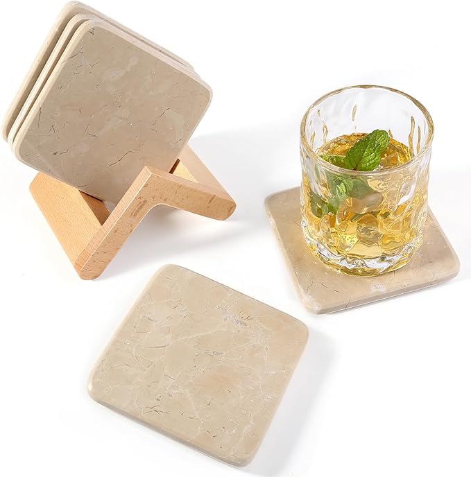 Marble Coasters Set of 5, Square Coasters by Koville