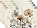Artoid Mode Brown Poppy Floral Leaves Fall Placemats Set of 4, 12x18 Inch by ArtoidMode