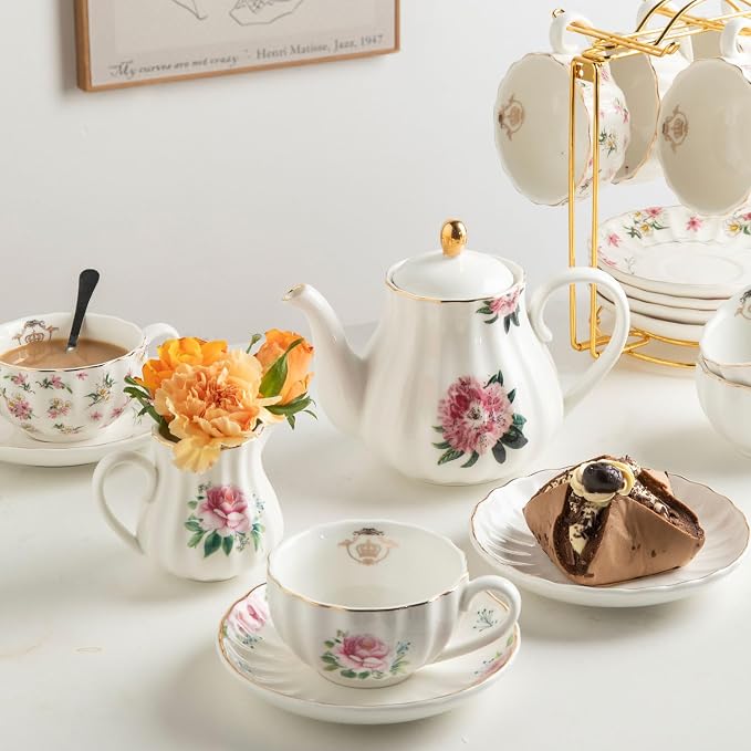 Porcelain Tea Sets British Royal Series, 8 OZ Cups & Saucer Service - Image 7
