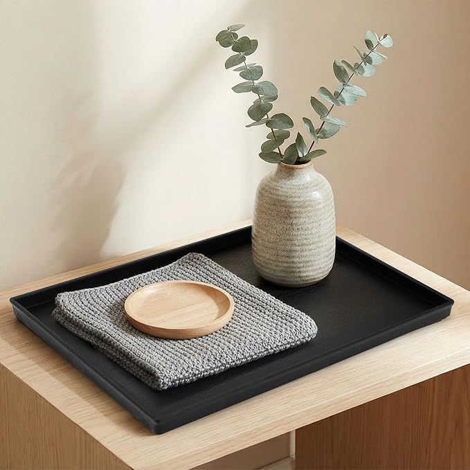 Cedilis 2 Pack Black Rectangular Serving Trays, Non-Slip Plastic Coffee Table - Image 6