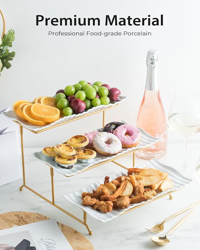 LAUCHUH 3 Tier Trays Stand, Porcelain Tiered Serving Trays Serving Stand | - Image 6