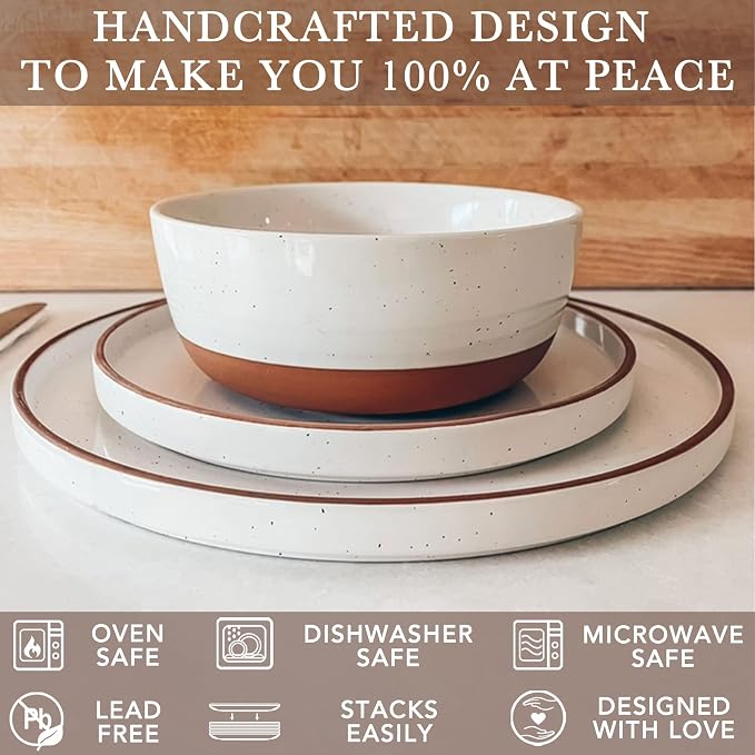 MORA Ceramic Flat Dinner Plates Set of 6, 10.5 in High Edge Dish Set - Image 4