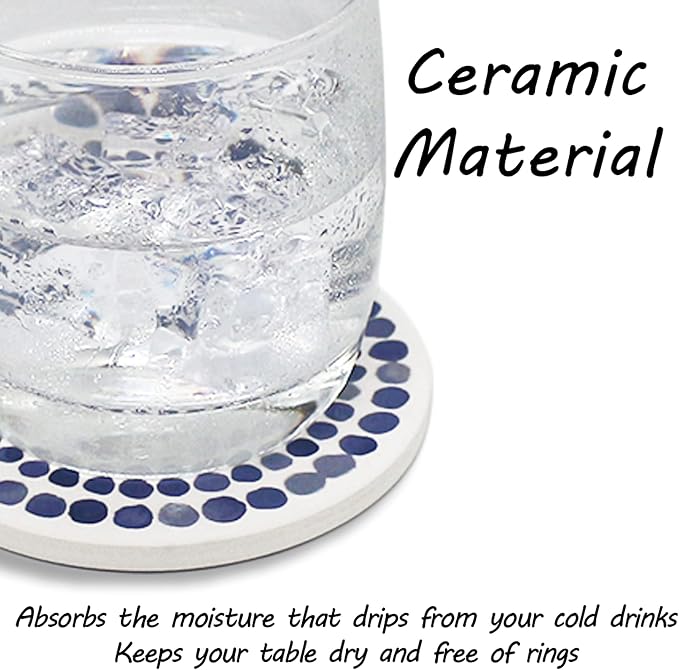 AD Set of 6 Coasters for Drinks Absorbing Round Ceramic Stone Coaster - Image 5