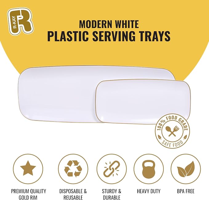 R-kay 4 Pack Gold Rim Plastic Serving Trays - Image 7