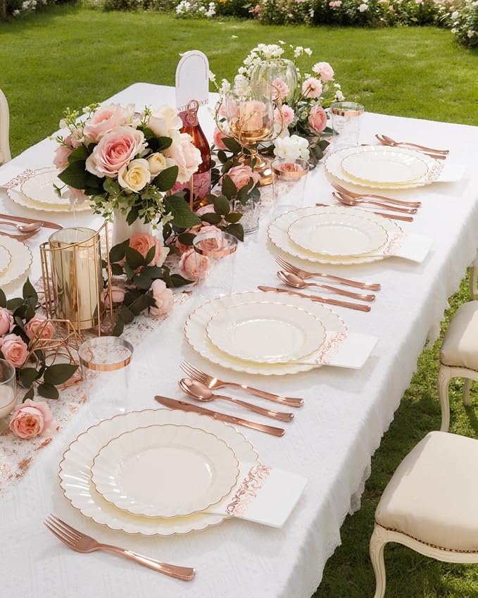 YOUBET 175PCS Ivory Scalloped Plastic Plates - Image 4