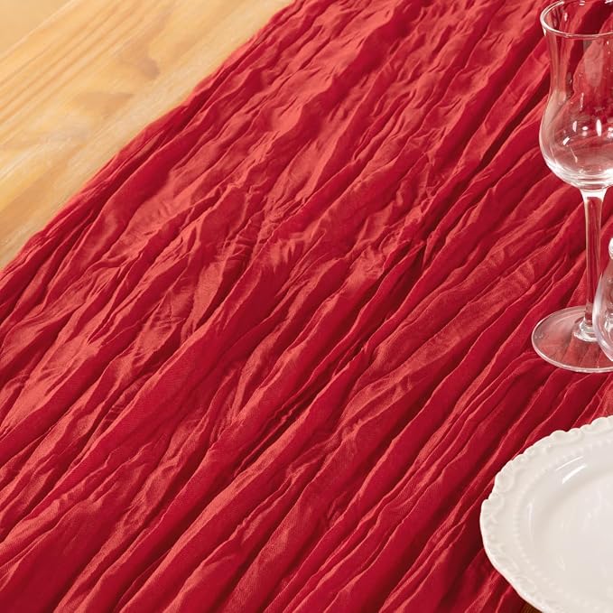 DeZerlor Red Cheesecloth Table Runners 4 Pack Christmas Runners | 120Inches - Image 6