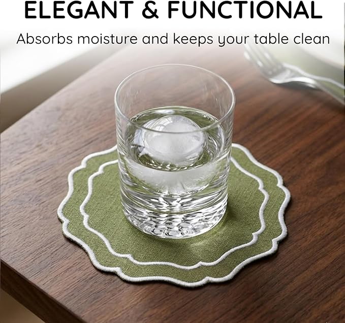 Linen Coasters for Drinks, 4.5 inch, Lime | Absorbent Linen Drink Mats - Image 5