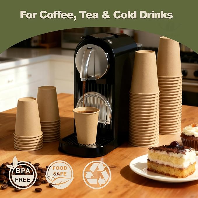 12 oz 500 Pack Disposable Coffee Cups, Bulk Brown Disposable Paper Cups - Image 2