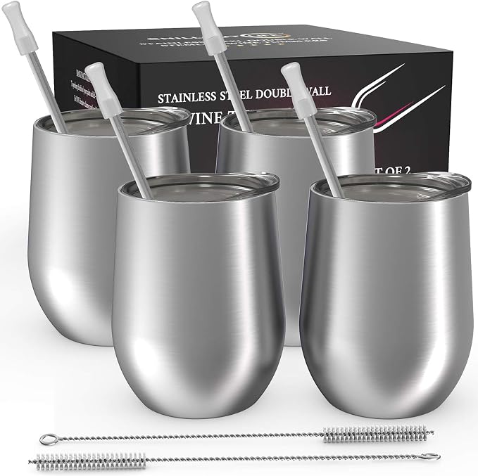 CHILLOUT LIFE 12 oz Stainless Steel Wine Tumblers 4 Pack by CHILLOUTLIFE