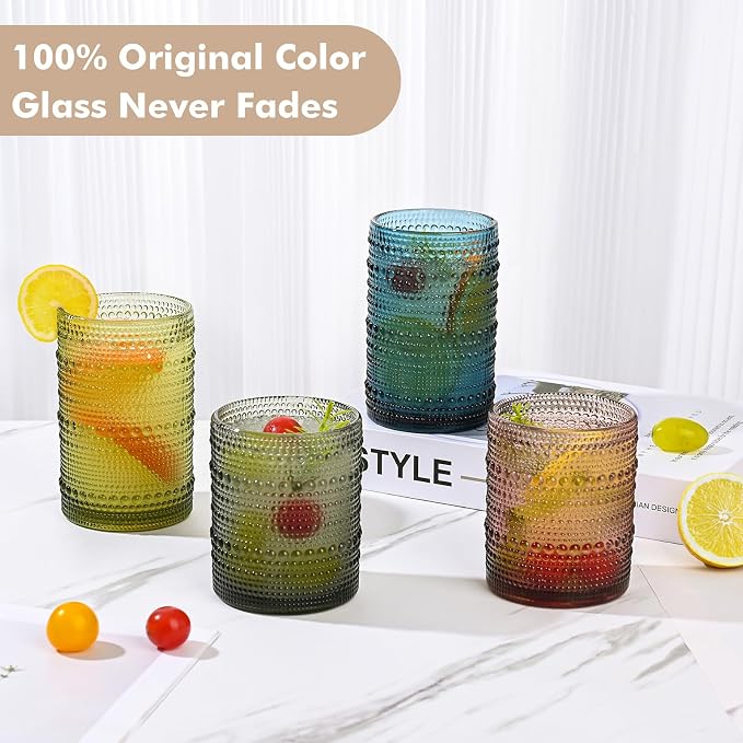 ZMOWIPDL 12oz & 15oz Hobnail Drinking Glasses, Colored Glass Cups Set of 8 | - Image 4