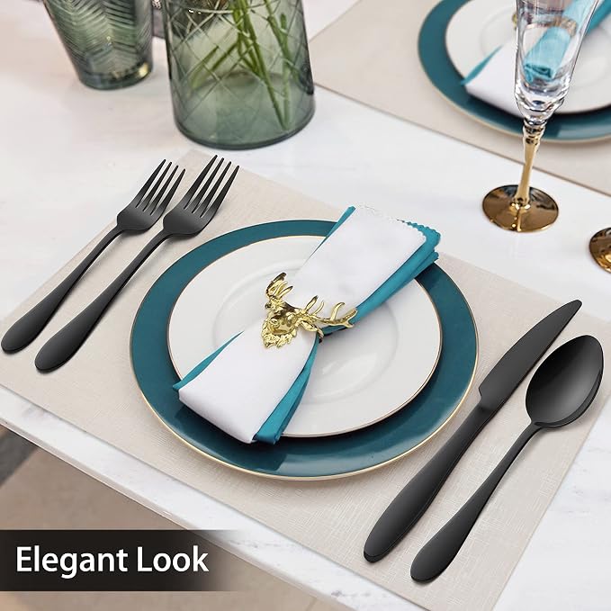 LIANYU 60-Piece Black Silverware Set, Flatware Cutlery Set - Image 3