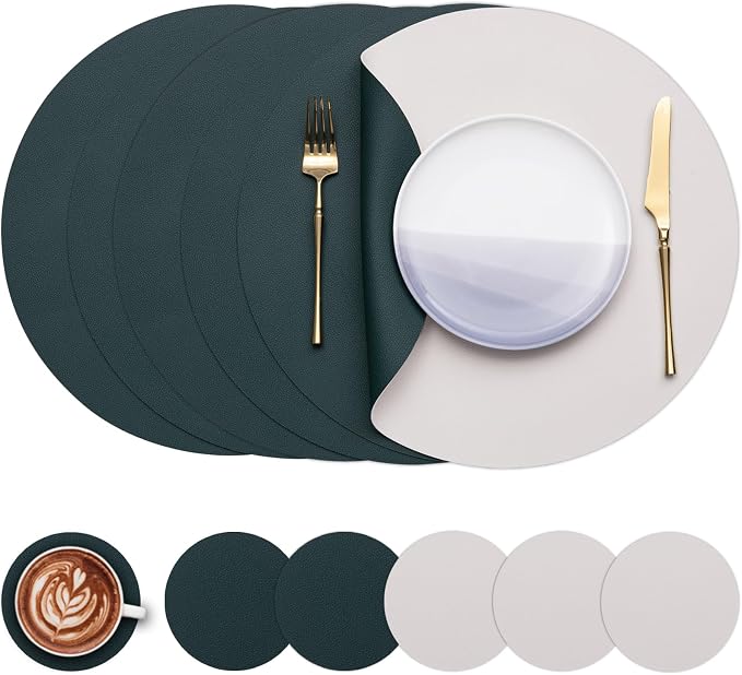 Myir JUN 15 Inches Round Placemats Set of 6 Faux Leather Place Mats | by MyirJUN