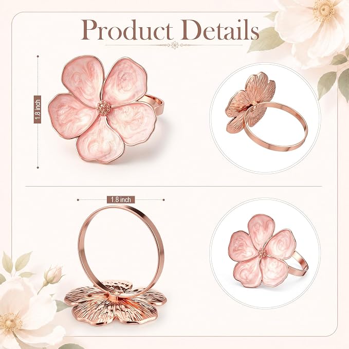 Patelai Set of 6 Rose Gold Napkin Rings Pink Napkin Ring Holders | Decorative - Image 2