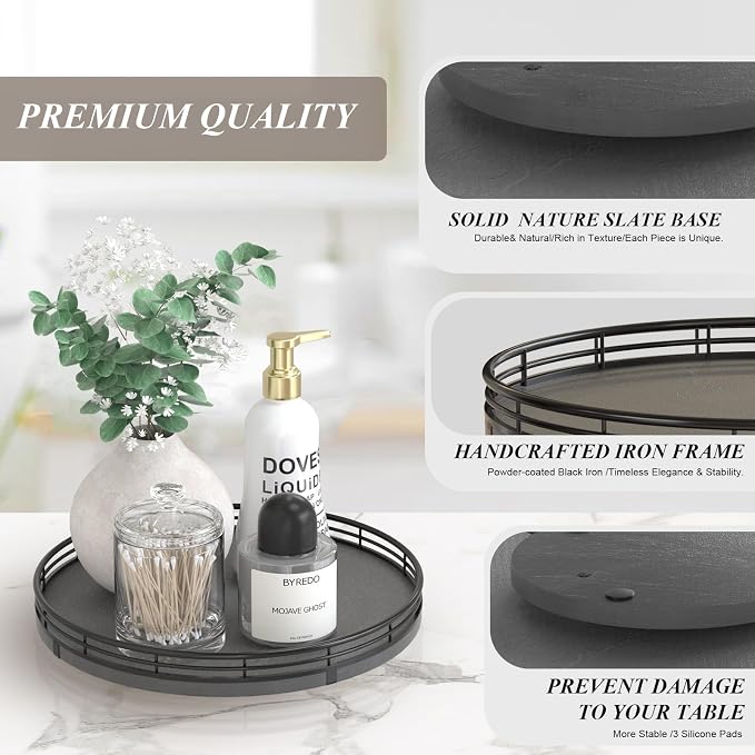 AMH10-Inch Natural Slate Lazy Susan - Image 7