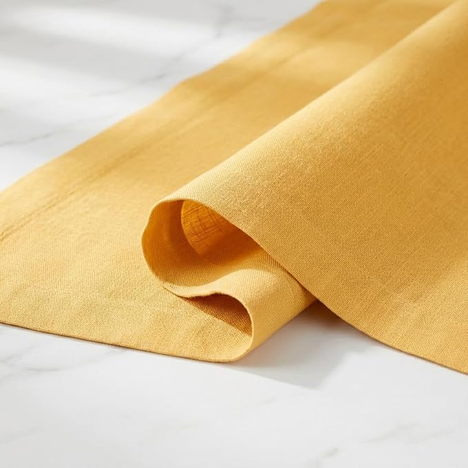 Solino Home 100% Pure Linen Table Runner Mustard Yellow, Fete 14 x 120 in | - Image 4