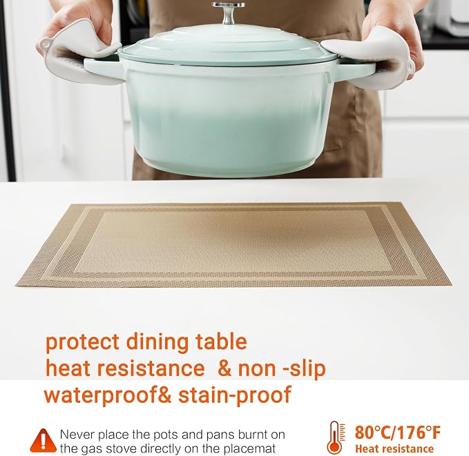 Placemats Set of 12, Vinyl PVC Heat Resistant Washable Placemats Set, Non Slip - Image 5