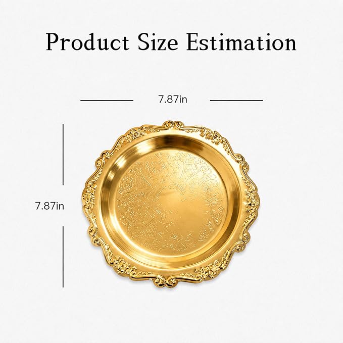 Round Gold Tray, Serving Platters, Vintage Metal Dessert Snack Platter - Image 2