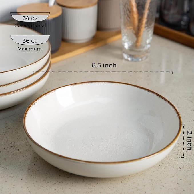 AmorArc 8.5’’ Ceramic Pasta Bowls Set of 6, 36oz Large Stoneware Bowls Set | - Image 2