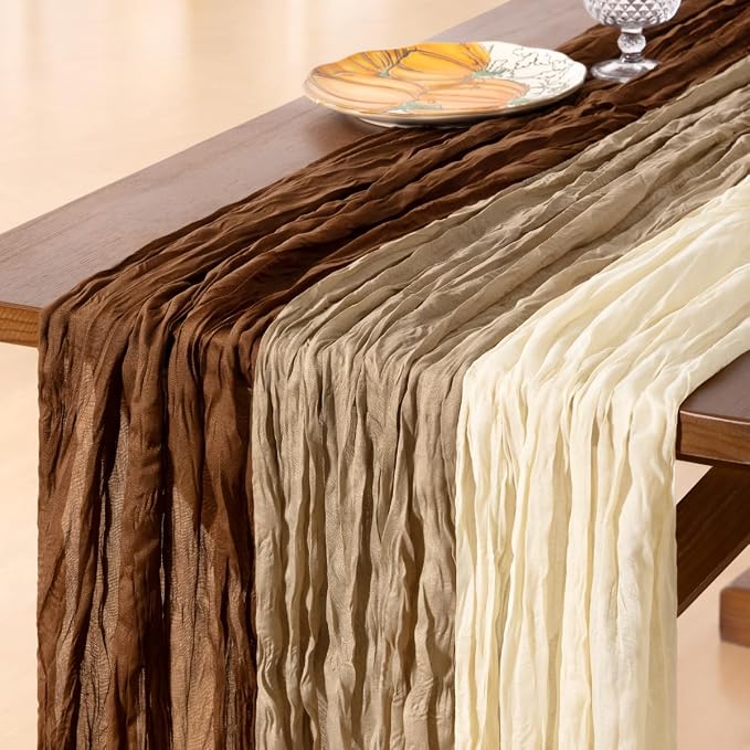 Cheesecloth Table Runner Fall Boho 3pcs Mix and Match Wedding Decor | Brown - Image 2