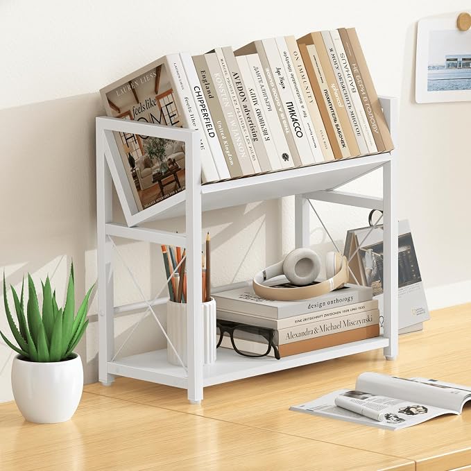 ELITEROO Desktop Bookshelf Organizer, 2 Tier Wood Desk Shelf - Image 2