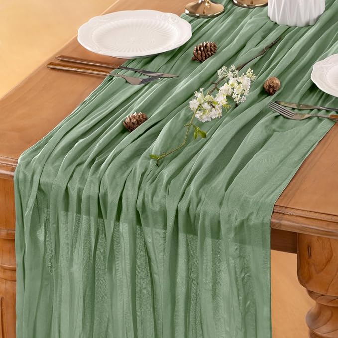 Sage Cheesecloth Table Runner 120 Inches 10 Ft Gauze Table Runner | Summer Boho - Image 5