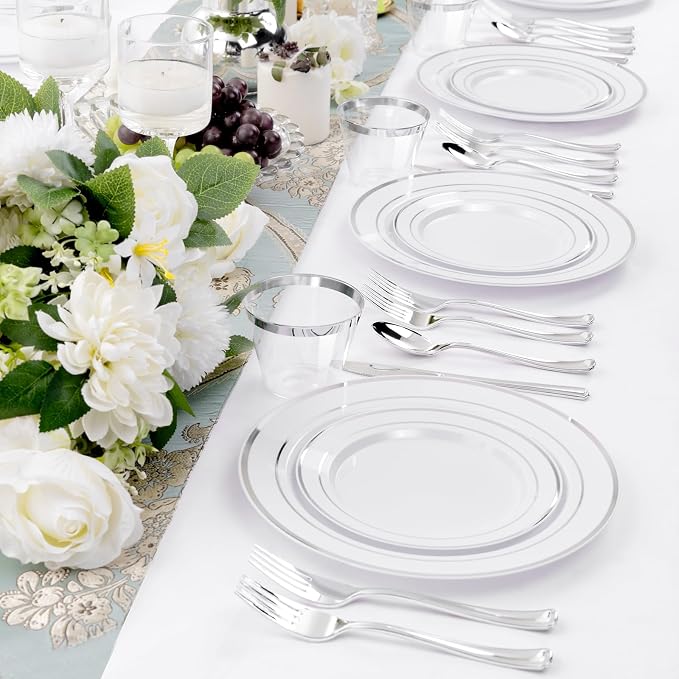 WELLIFE Silver Plates, Plastic Dinnerware Set - Image 6